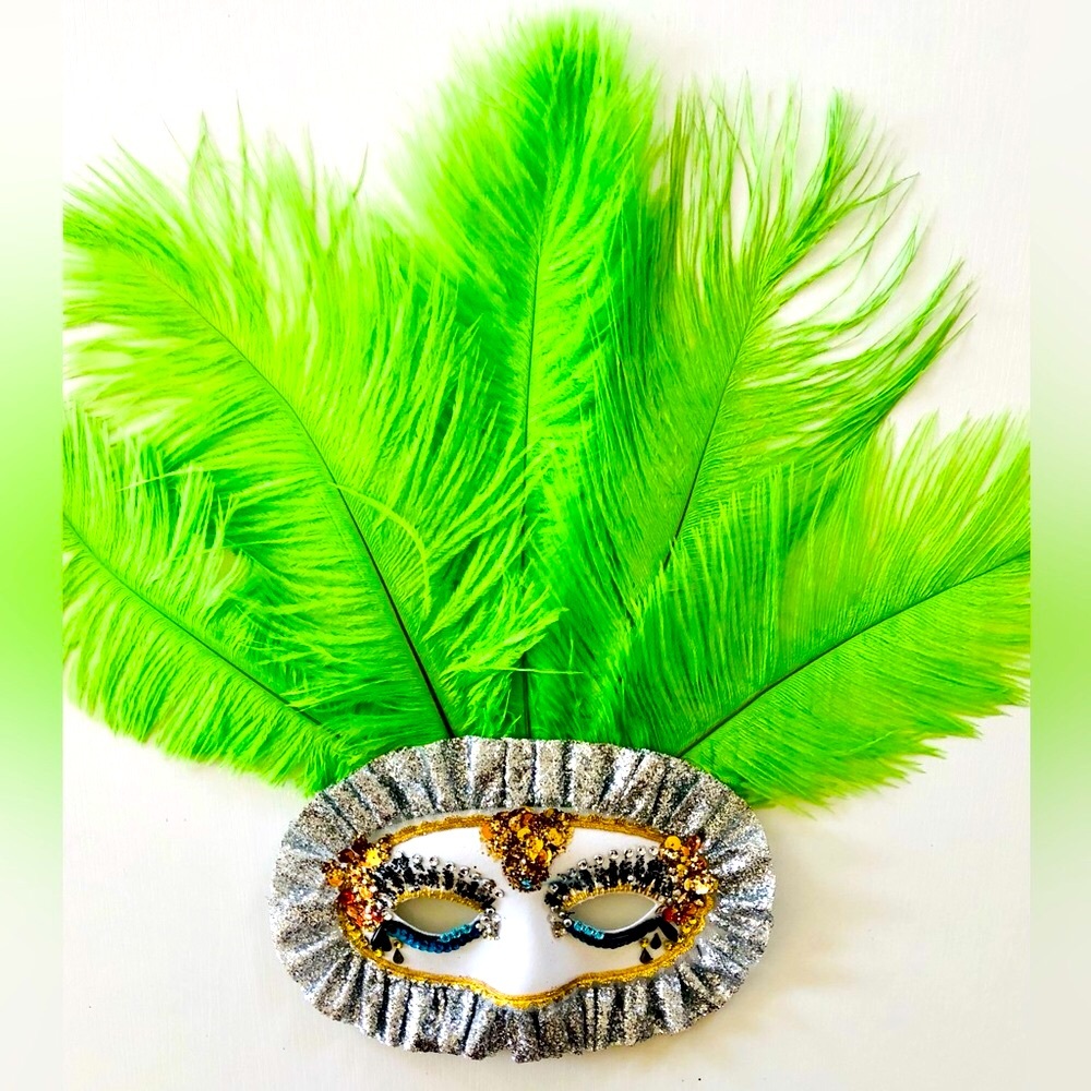 eye mask Mardi Gras Glittering feathered carnival Artisan embellished costume OS